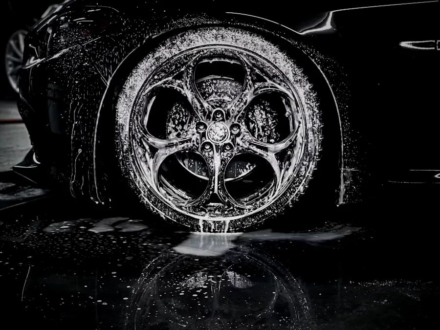 Wheel and tire deep cleaned to a gloss finish